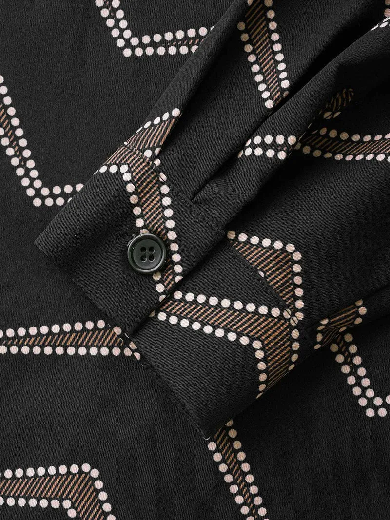 Geometric Notched Belted Midi Dress