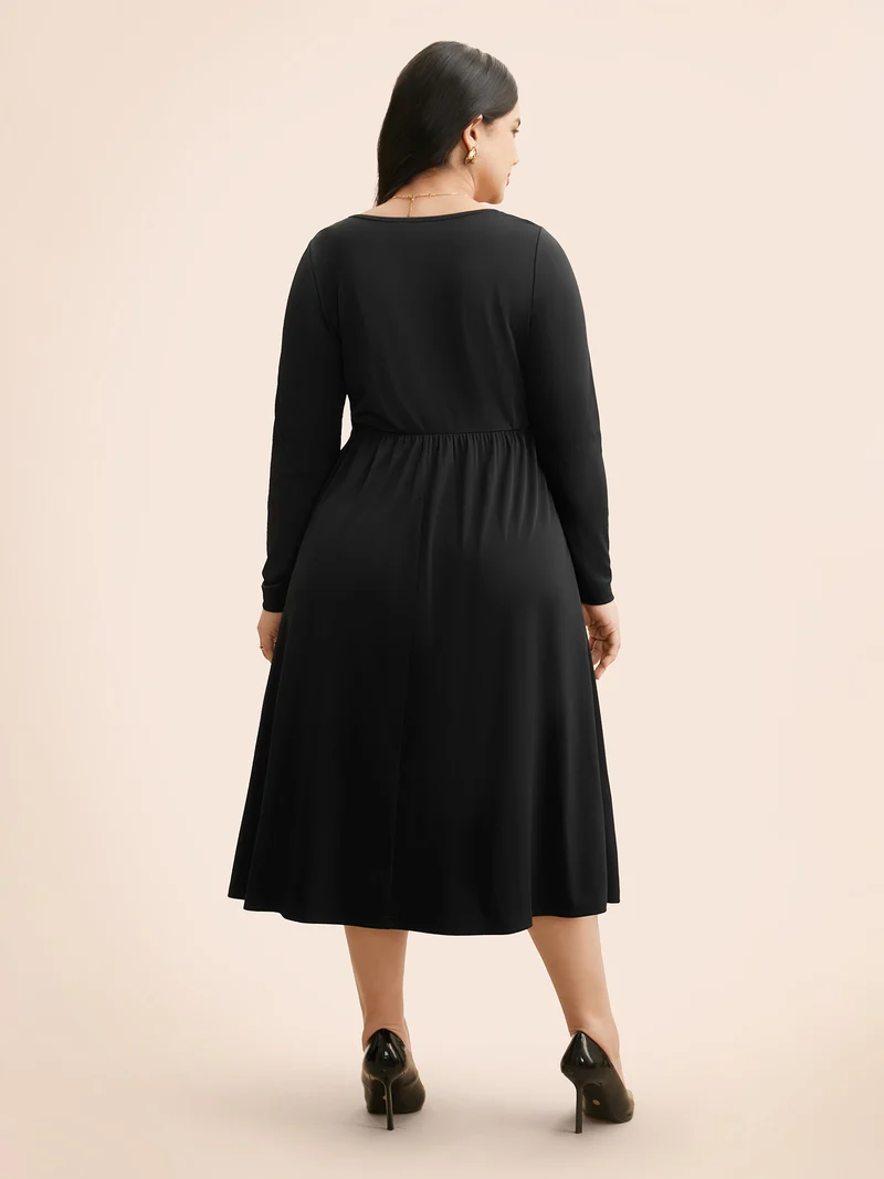 Crew Neck Button Detail Dress