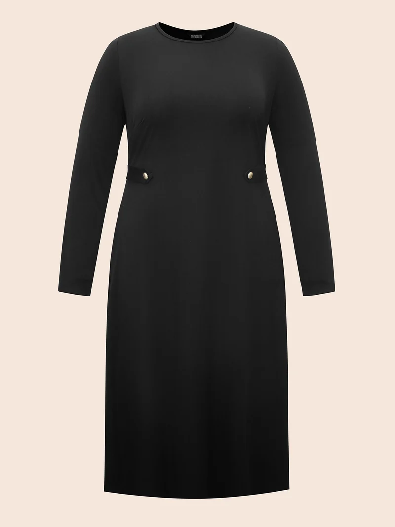 Crew Neck Button Detail Dress