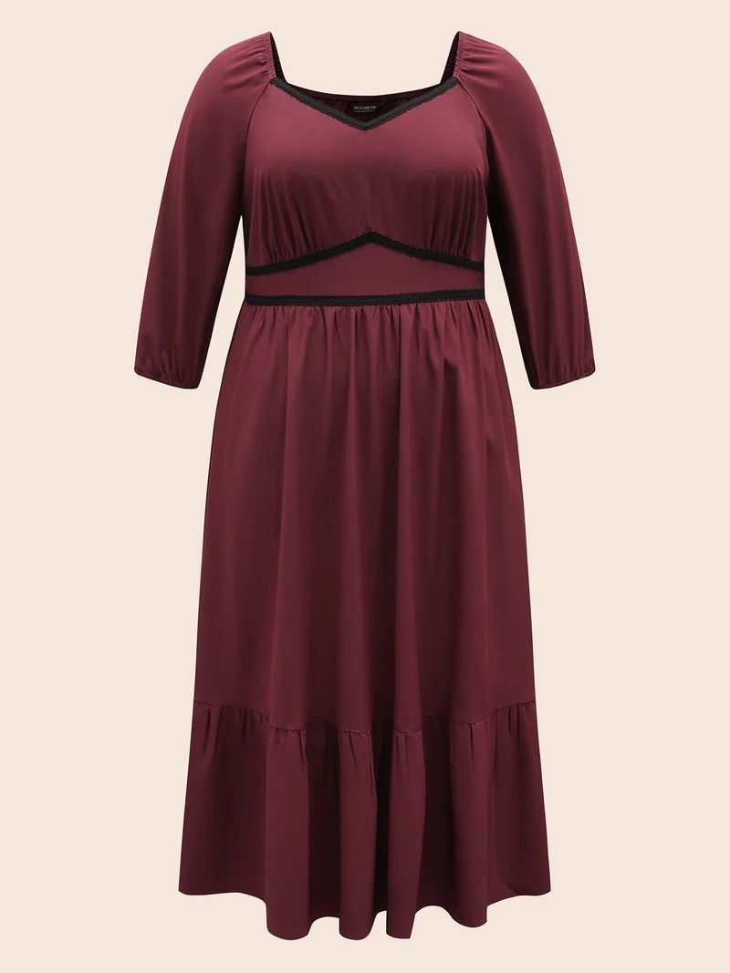 Heart Neckline Woven Ribbon Midi Dress