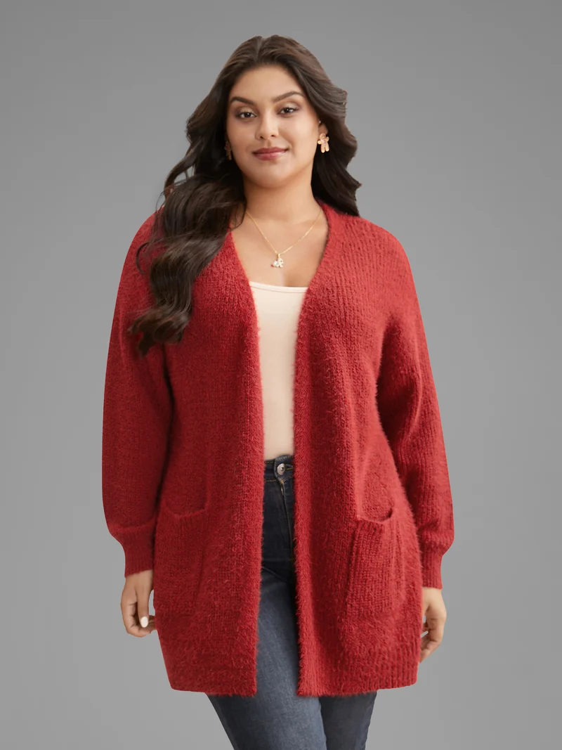 Mink-Hair Feel Pockets Open Front Cardigan