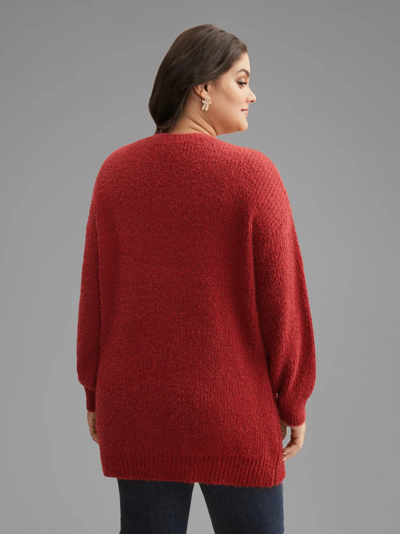 Mink-Hair Feel Pockets Open Front Cardigan