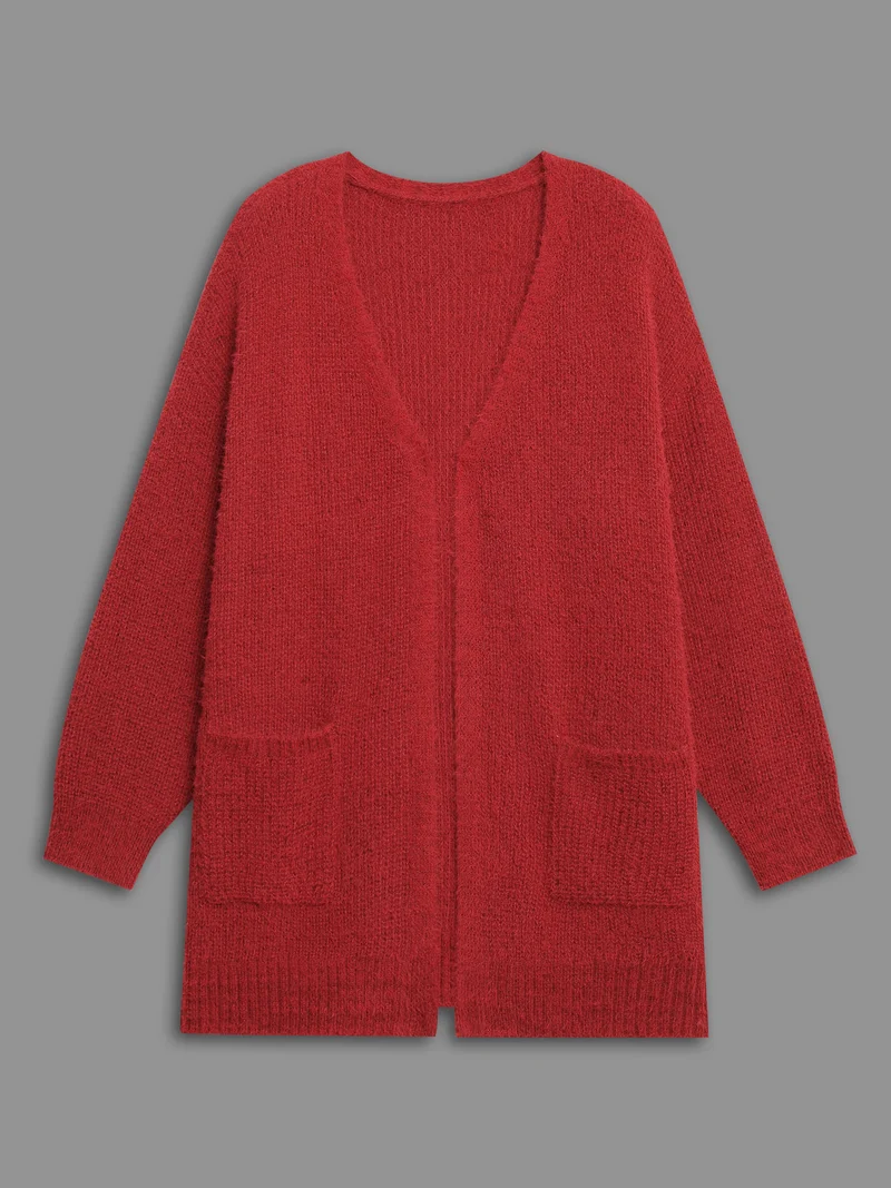 Mink-Hair Feel Pockets Open Front Cardigan