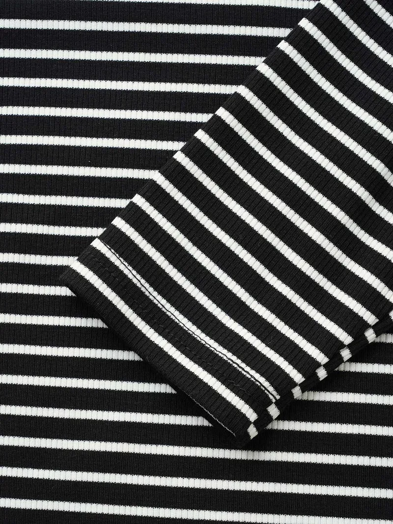 Square Neck Striped Texture T-shirt