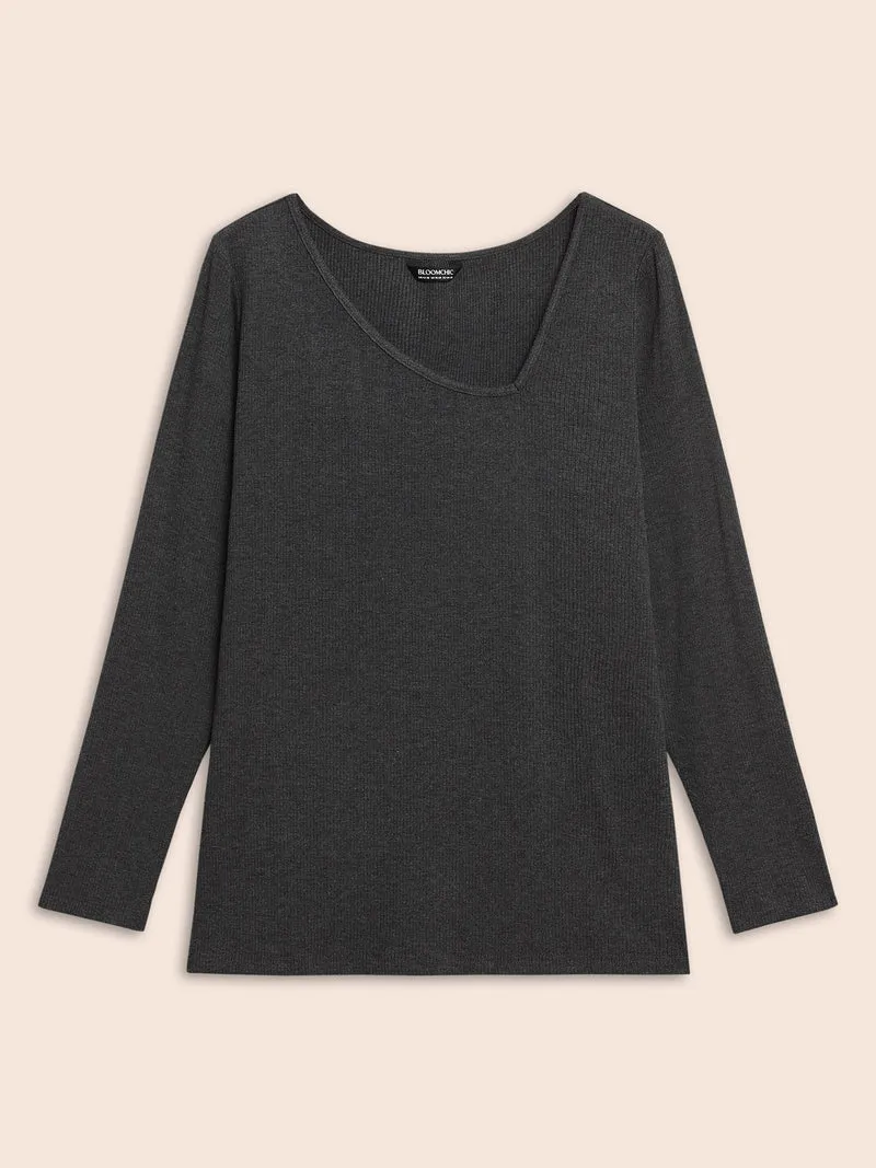 Airy Cozy Asymmetrical Neckline T-shirt