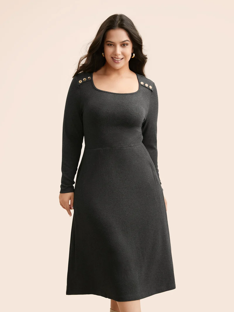 Supersoft Essentials Button Shoulder Midi Dress