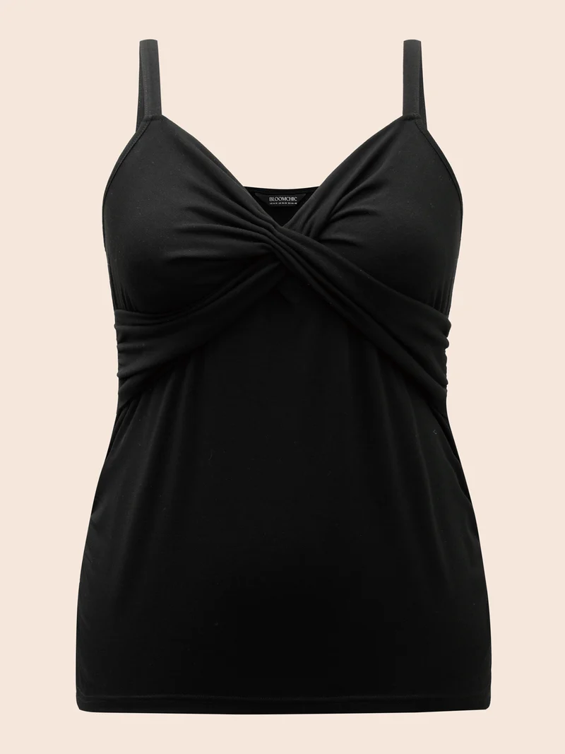 Deep V Neck Twist Gathered Cami Top