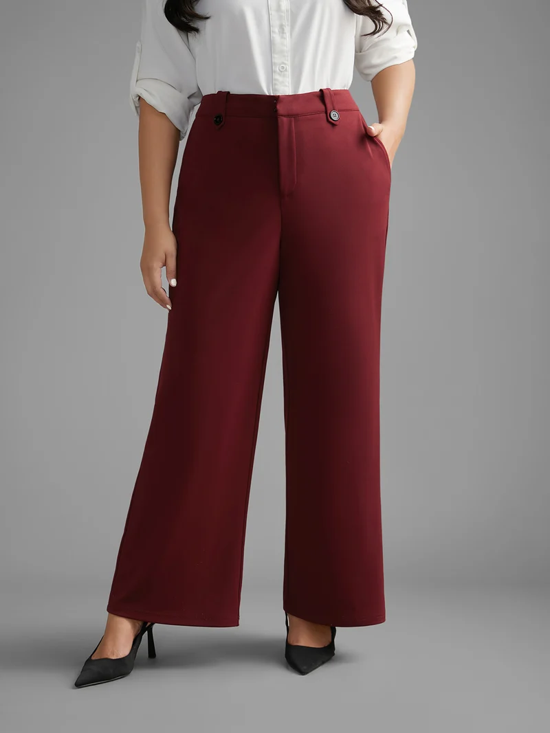 Mid Rise Buckle Detail Bootcut Pants