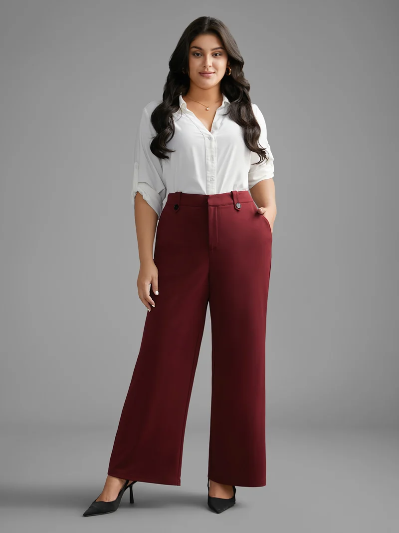 Mid Rise Buckle Detail Bootcut Pants