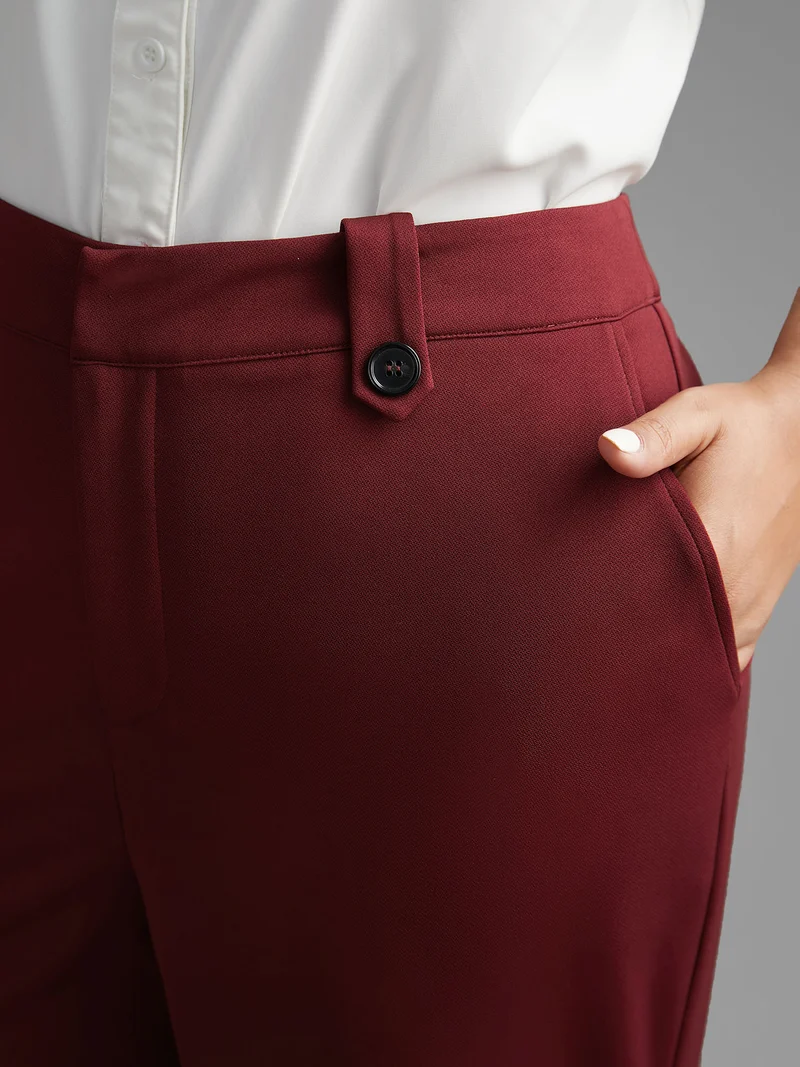 Mid Rise Buckle Detail Bootcut Pants