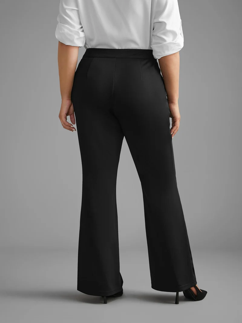 Stretchy Woven Button Detail Bootcut Pants