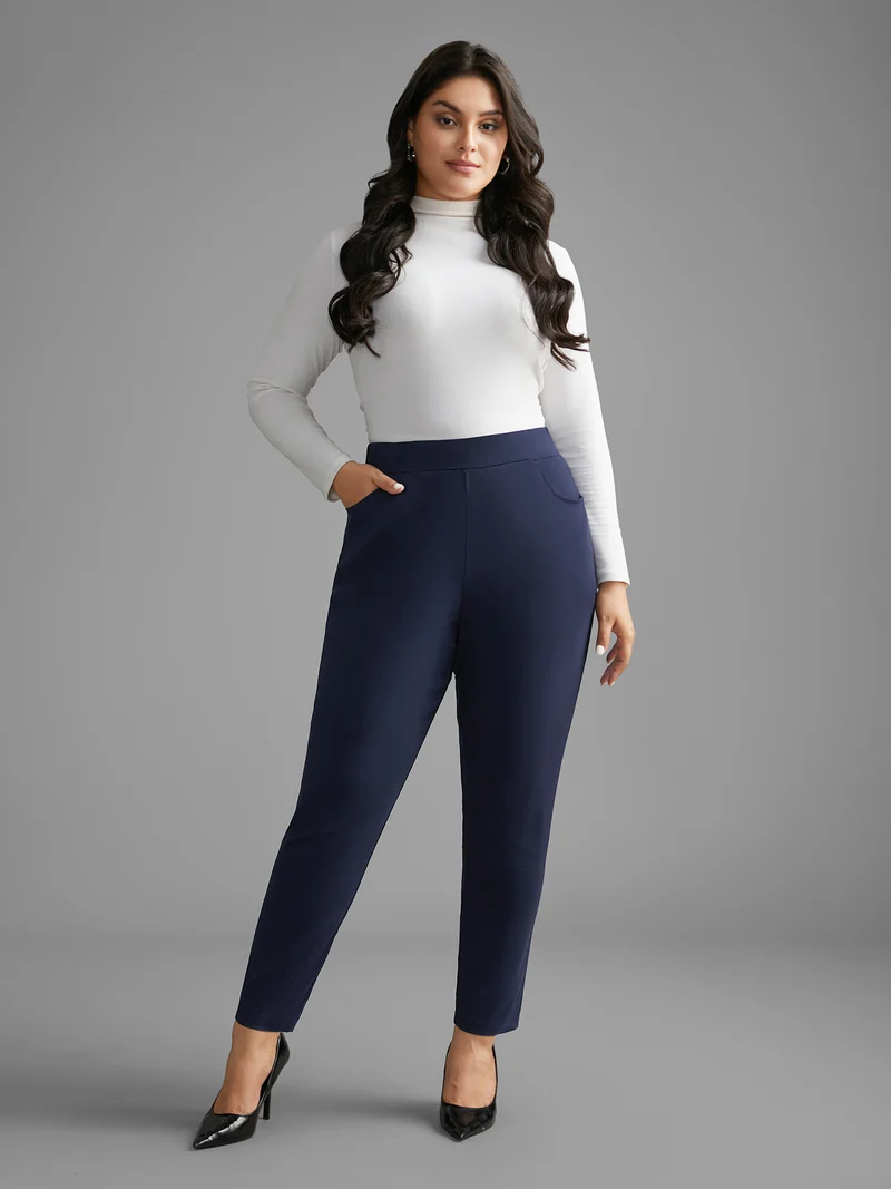 Mid Rise Elastic Waist Skinny Pants