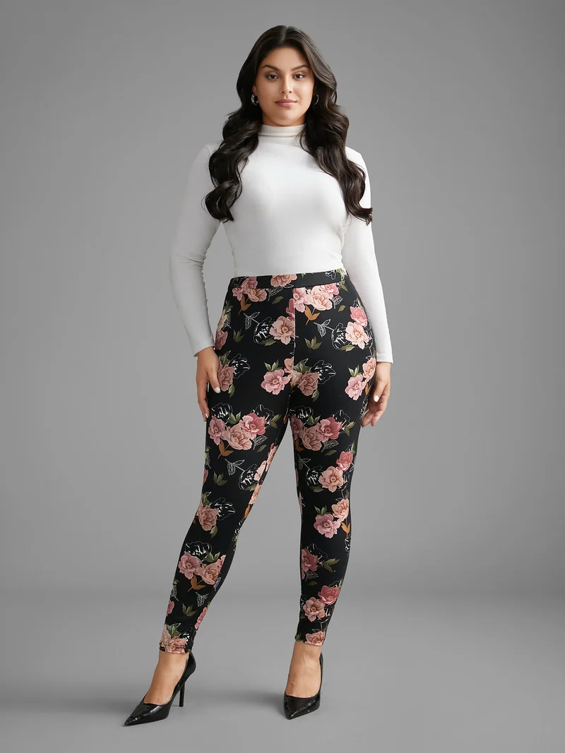 Floral Mid Rise Skinny Leggings