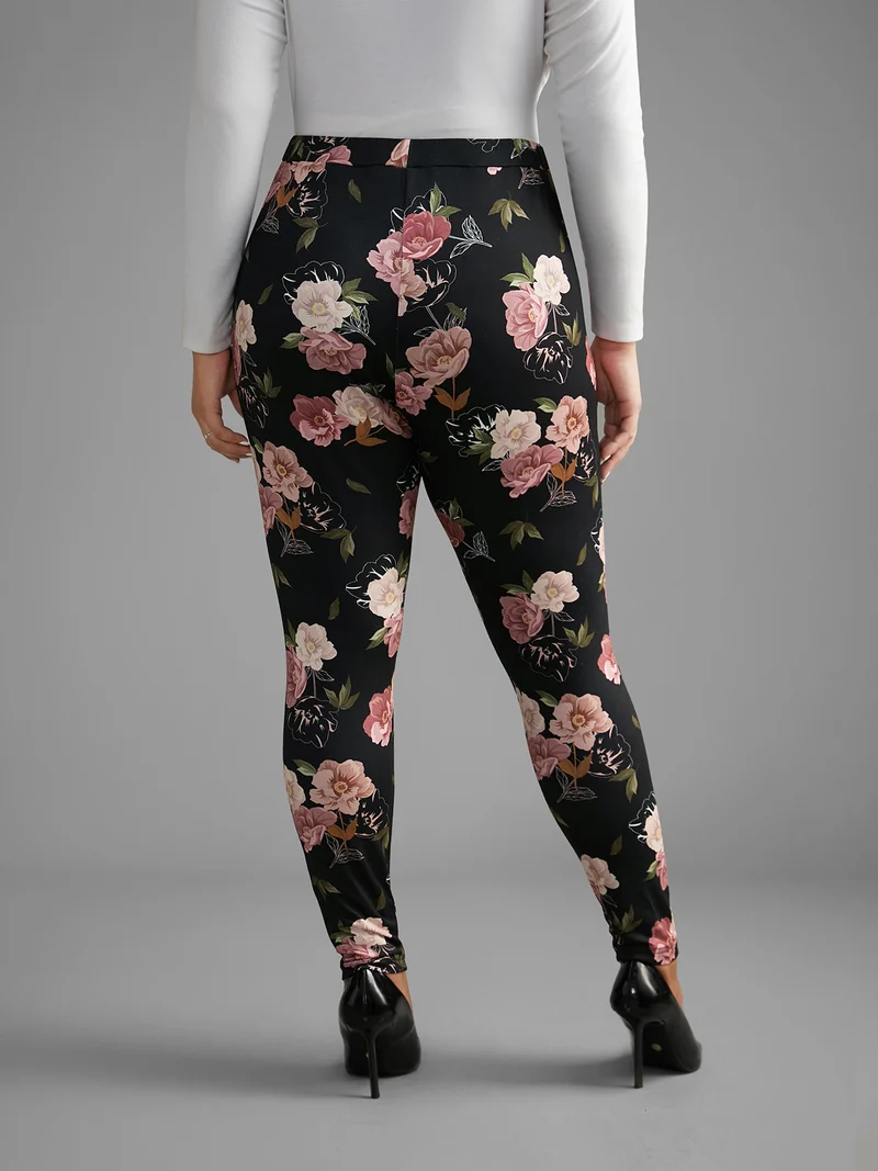 Floral Mid Rise Skinny Leggings