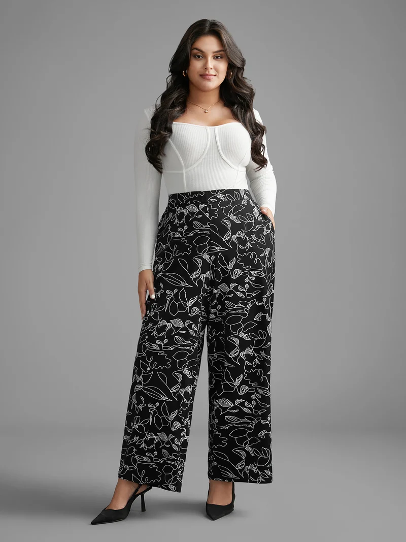 Graffiti Print Elastic Waist Wide Leg Pants