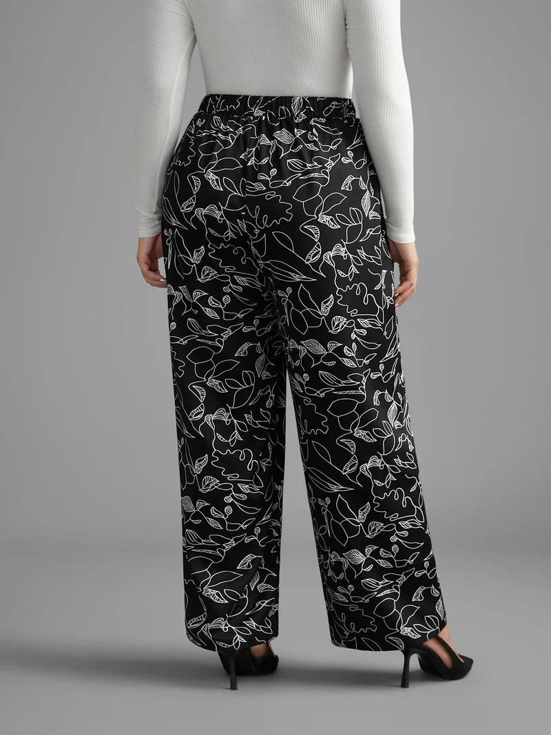 Graffiti Print Elastic Waist Wide Leg Pants