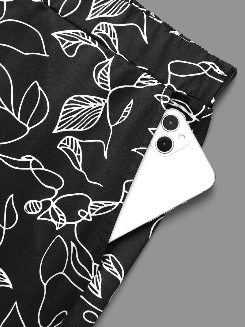 Graffiti Print Elastic Waist Wide Leg Pants