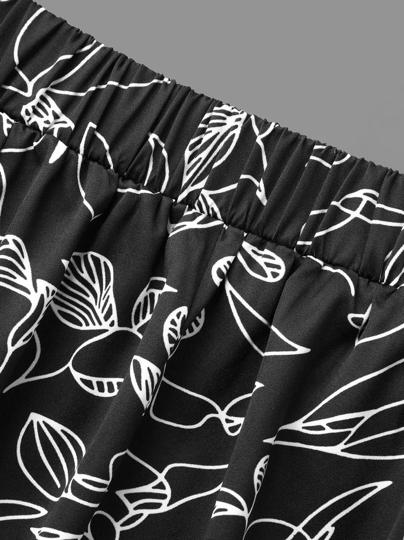 Graffiti Print Elastic Waist Wide Leg Pants