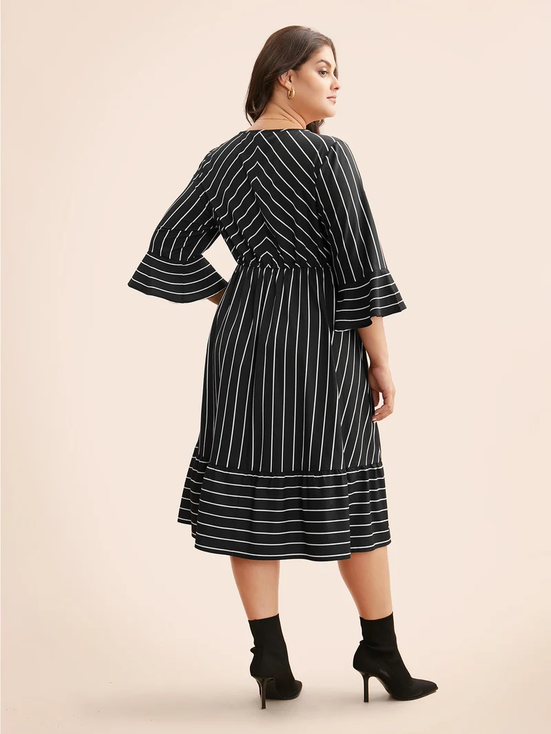 Striped Flutter Sleeve Midi Dress