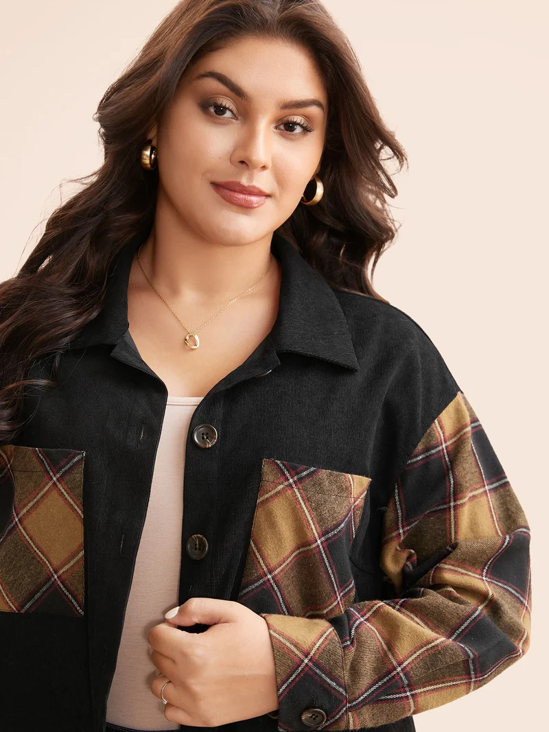 Plaid Patchwork Patched Pocket Jacket