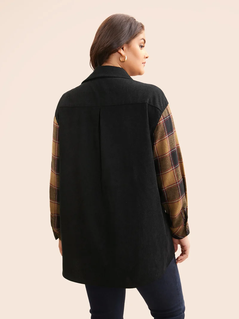 Plaid Patchwork Patched Pocket Jacket