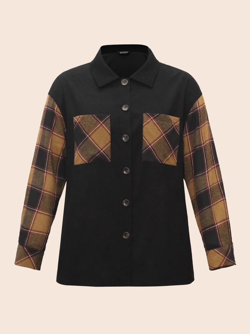Plaid Patchwork Patched Pocket Jacket