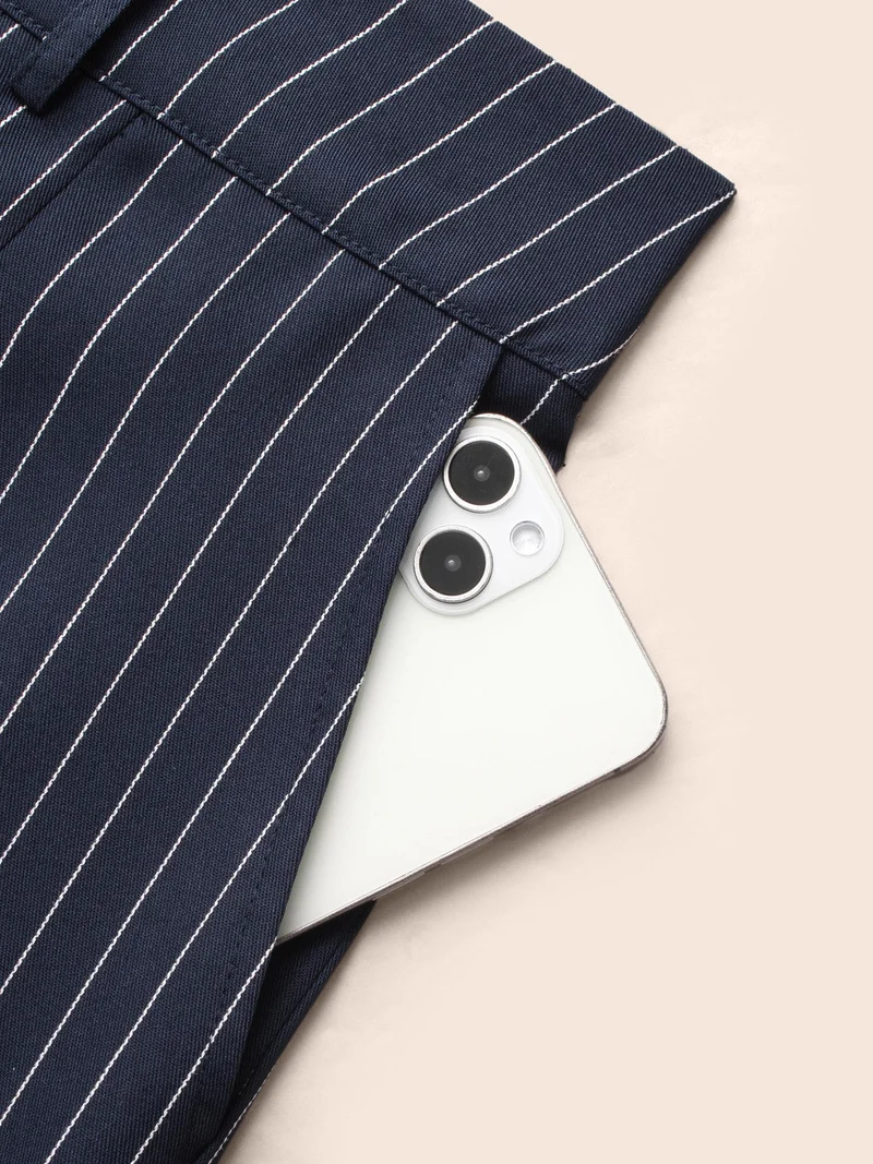 Striped Button Detail Mid Rise Wide Leg Pants