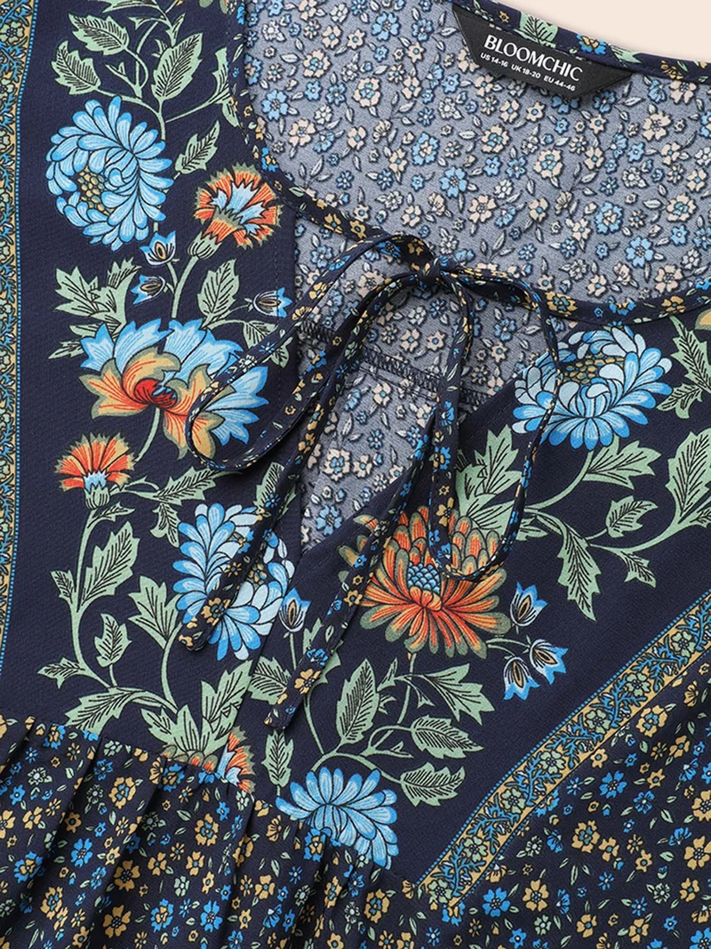 Bandana Print V Neck Shirred Blouse