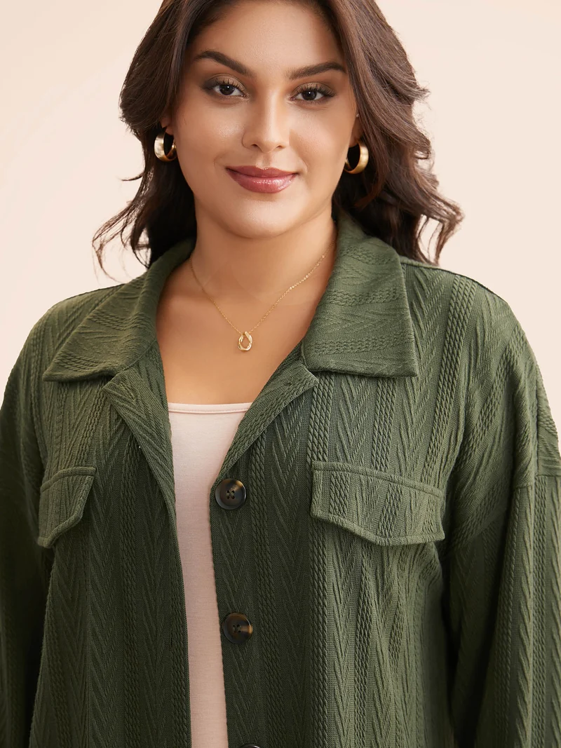 Textured Flap Detail Arc Hem Jacket
