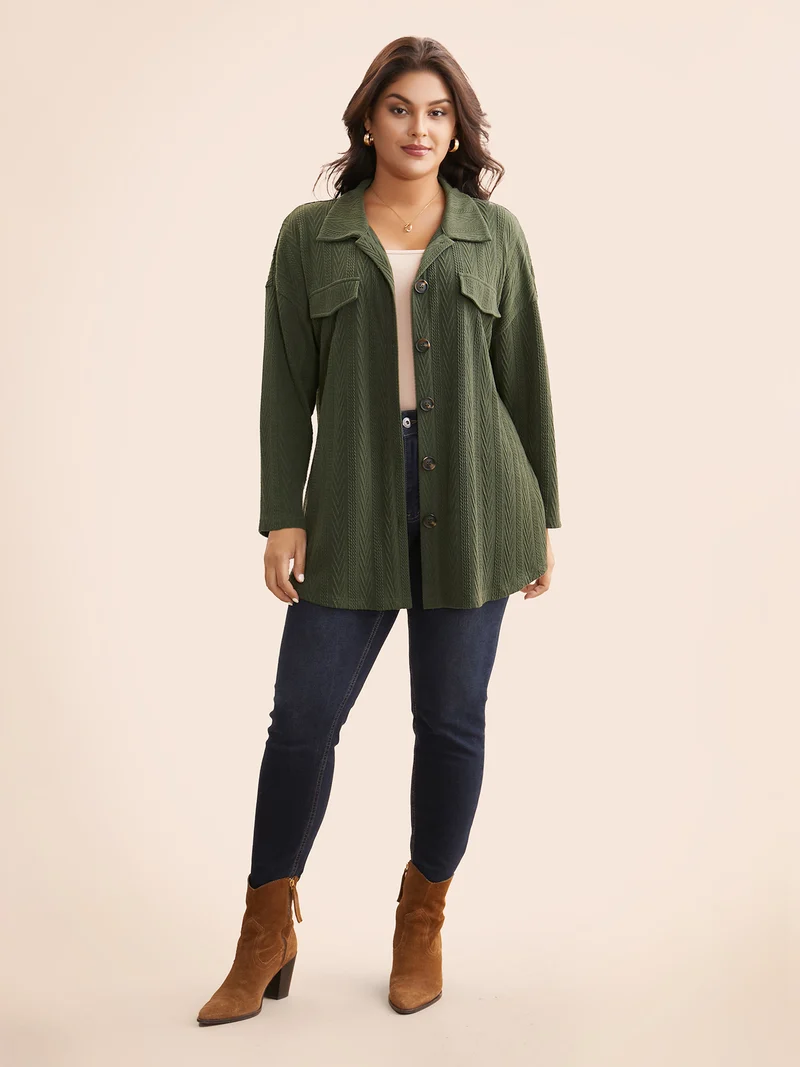 Textured Flap Detail Arc Hem Jacket