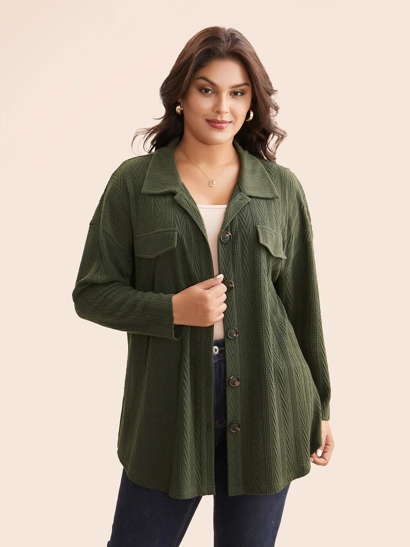 Textured Flap Detail Arc Hem Jacket