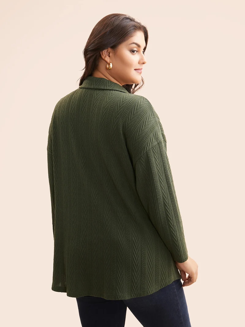 Textured Flap Detail Arc Hem Jacket
