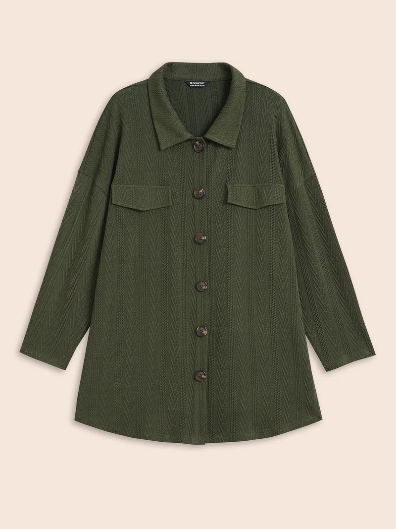 Textured Flap Detail Arc Hem Jacket