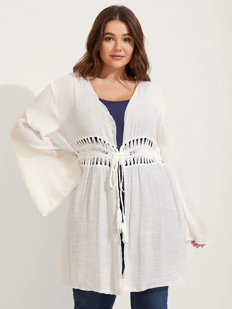 Crochet Lace-Up Tassel Tie Swim Cover-Up