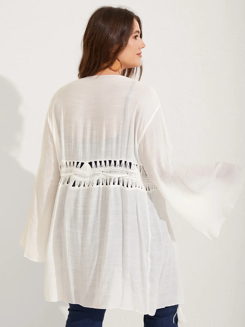 Crochet Lace-Up Tassel Tie Swim Cover-Up