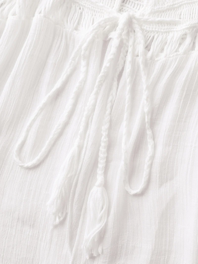 Crochet Lace-Up Tassel Tie Swim Cover-Up