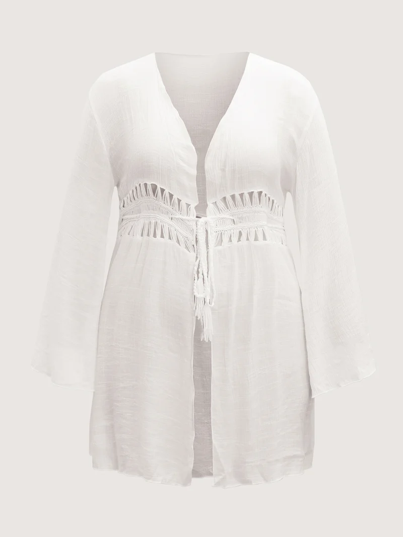 Crochet Lace-Up Tassel Tie Swim Cover-Up
