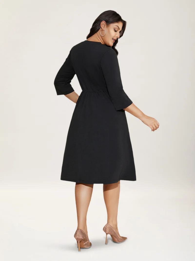 Heart Neckline Patchwork Sequin Button Detail Dress