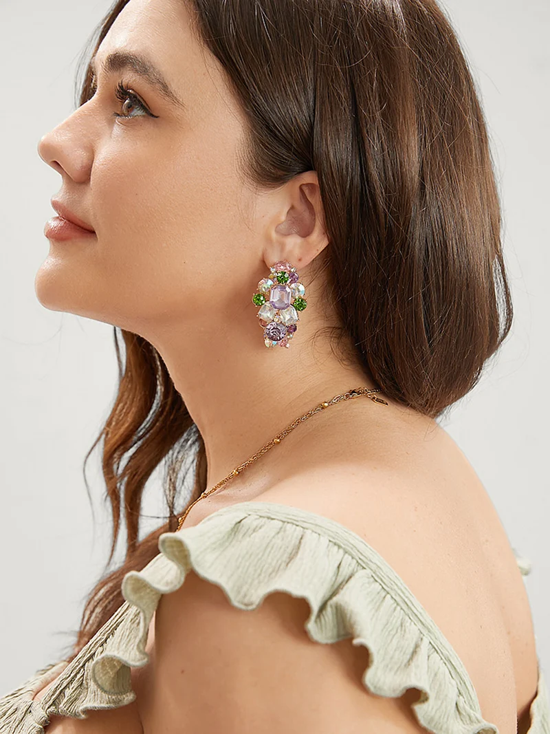 Color Rhinestone Geometric Earrings
