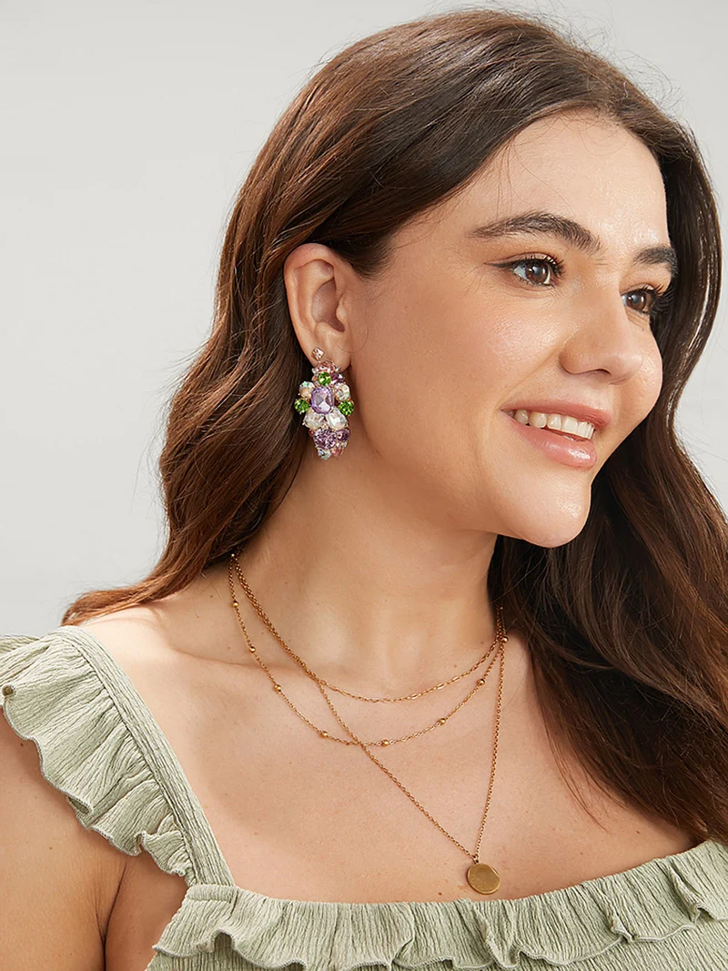 Color Rhinestone Geometric Earrings