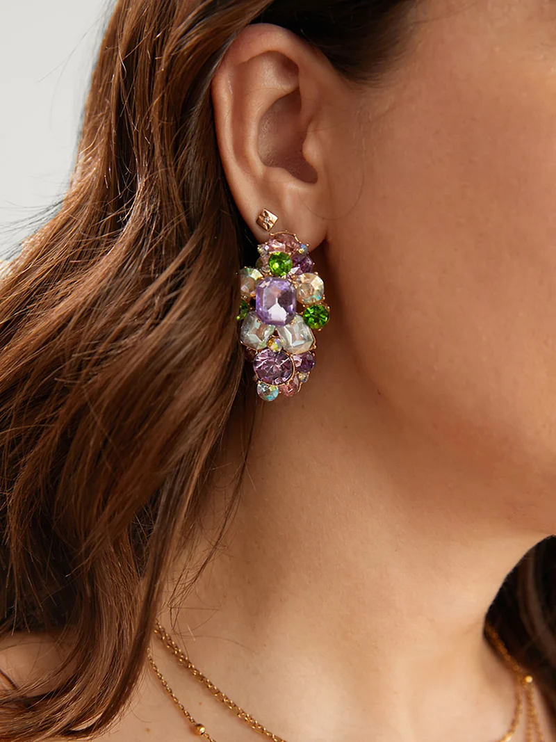 Color Rhinestone Geometric Earrings