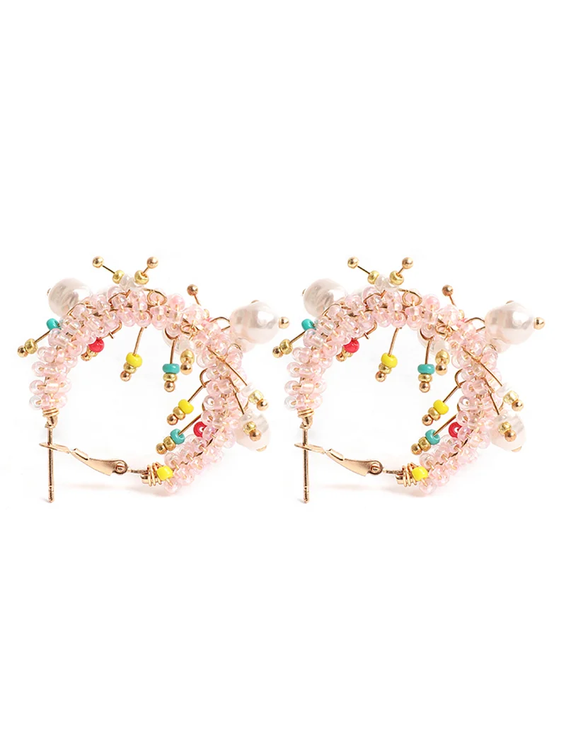 Color Beaded Decor Hoop Earrings