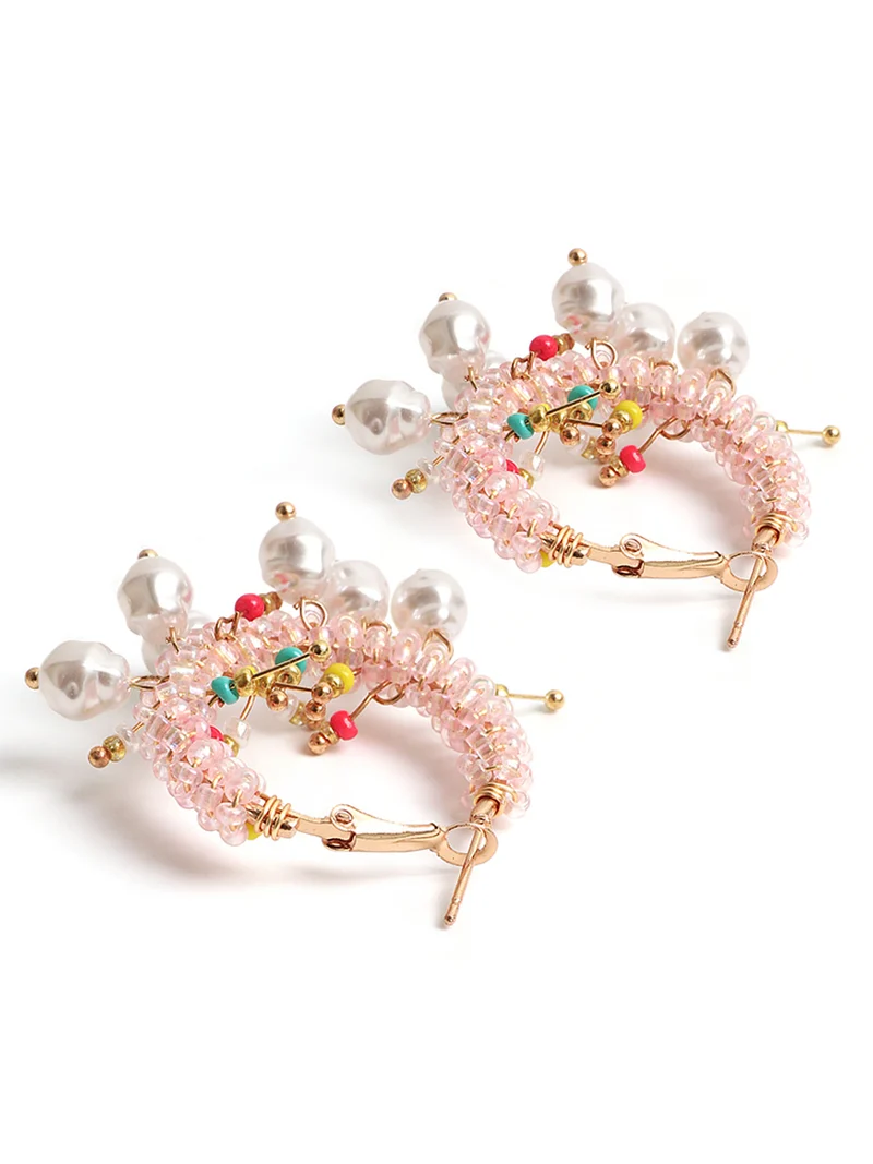 Color Beaded Decor Hoop Earrings