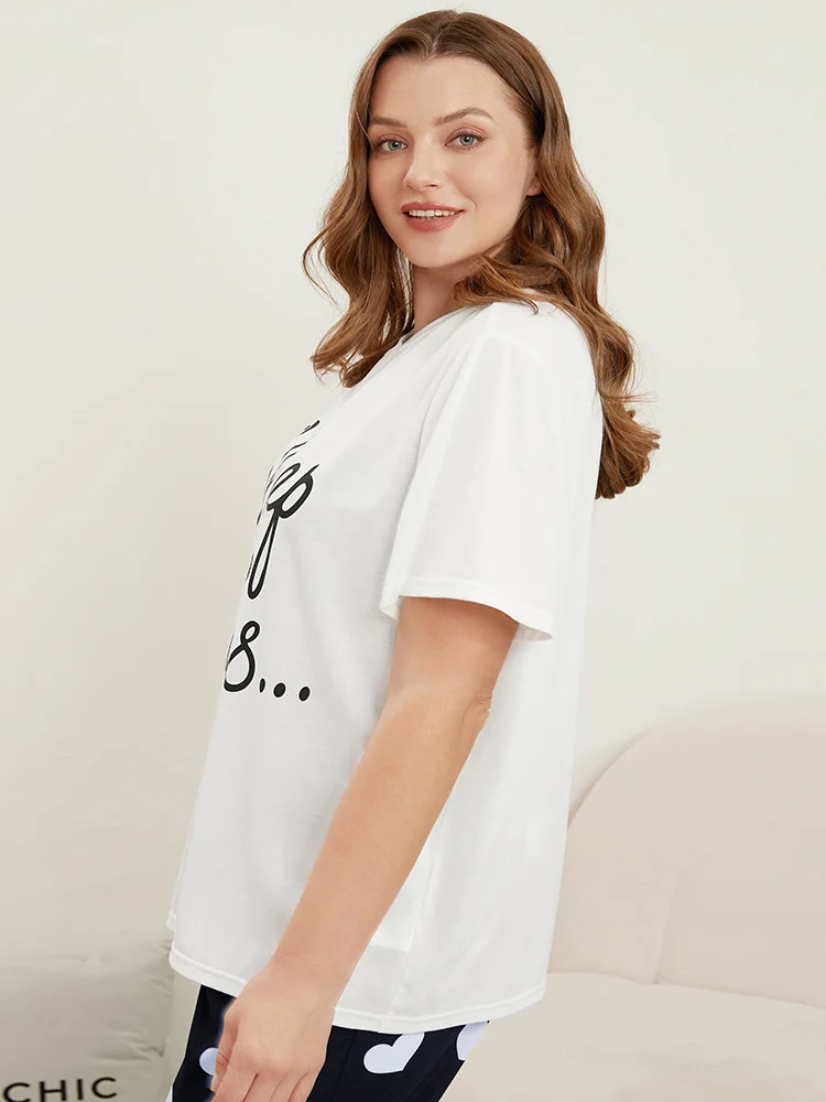 Round Neck Letters Print Solid Loungewear