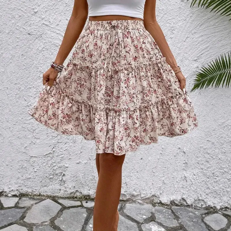 Women's Floral Print Midi Skirt | Relaxed Flared Ruffled Hem for Summer