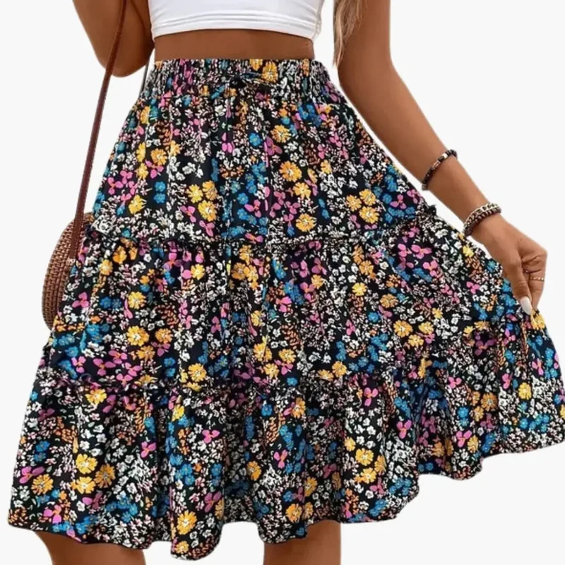 Women's Floral Print Midi Skirt | Relaxed Flared Ruffled Hem for Summer