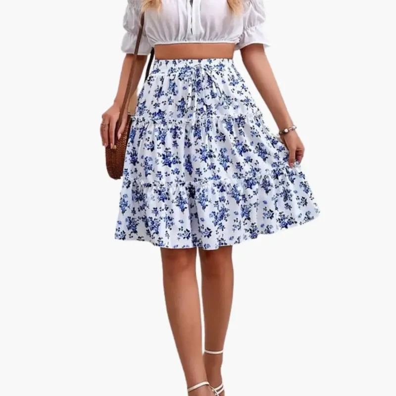 Women's Floral Print Midi Skirt | Relaxed Flared Ruffled Hem for Summer