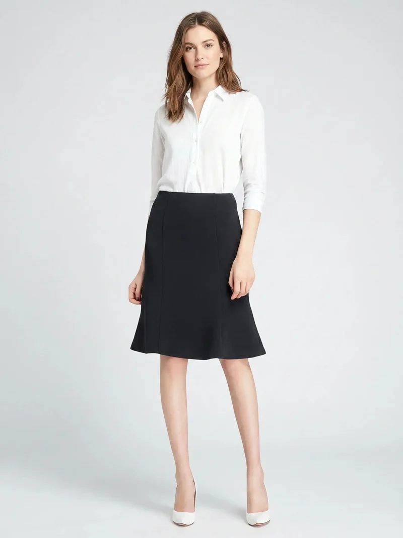 Women's Woven A-Line Midi Skirt | Flared Elastic Waist Pull-On Design | Elegant Casual Office Wear