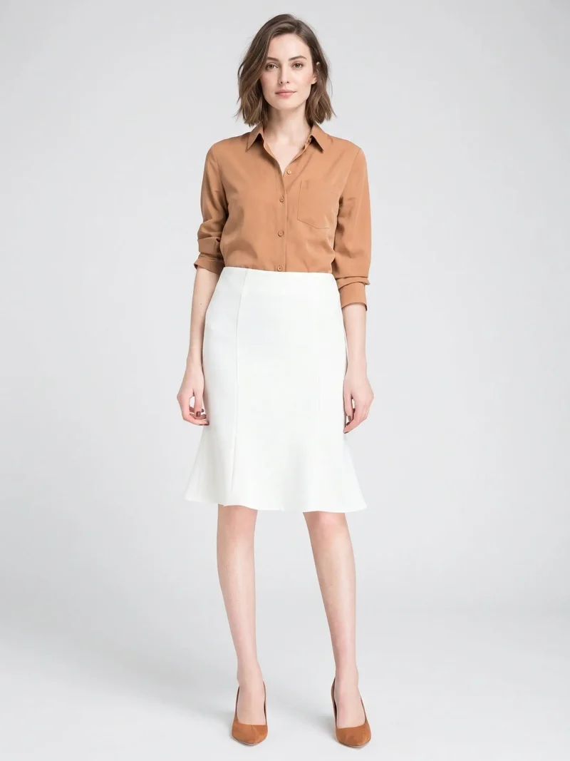 Women's Woven A-Line Midi Skirt | Flared Elastic Waist Pull-On Design | Elegant Casual Office Wear