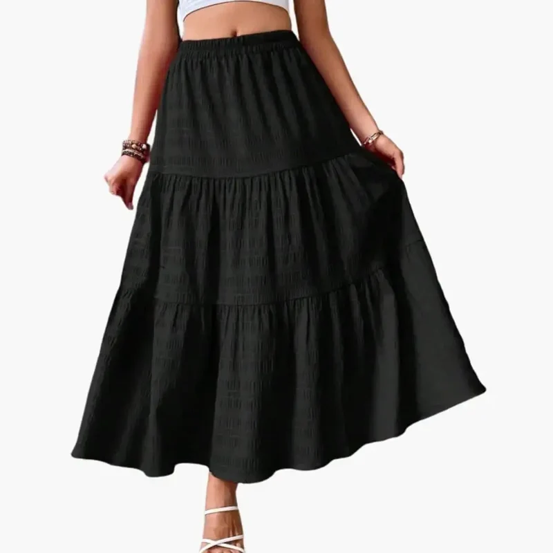 Women's Layered Woven Maxi Skirt | Elegant Ankle-Length Tiered Design